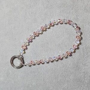 🔥Promotion🔥 Pink & White Glass Beads Wristlet/Phone Bracelet/Bag Charm